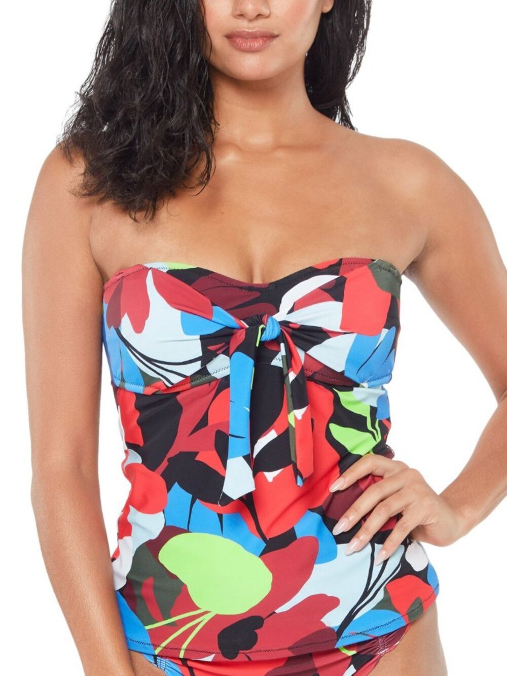 bar III Womens Knot-Front Bandeau Tankini Top